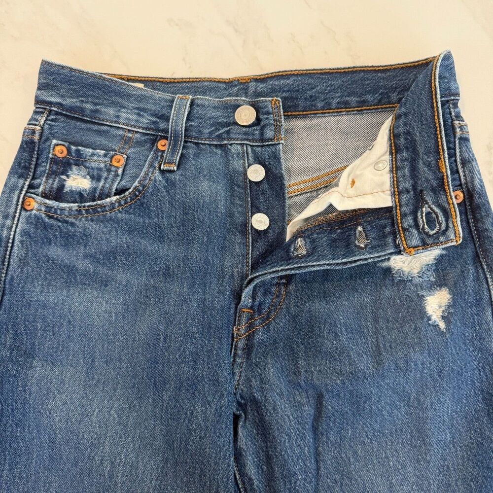 Levi's Premium Women's 501 Skinny Distressed Button Fly Big E 26 Americana Indie - Picture 3 of 7